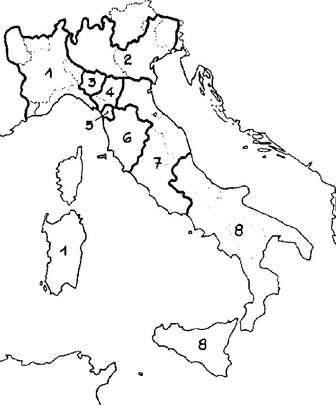 Tavola 1: Federazione degli Stati preunitari (Carlo Farini, Vincenzo Gioberti, Massimo D'Azeglio, Gino Capponi, ecc.)