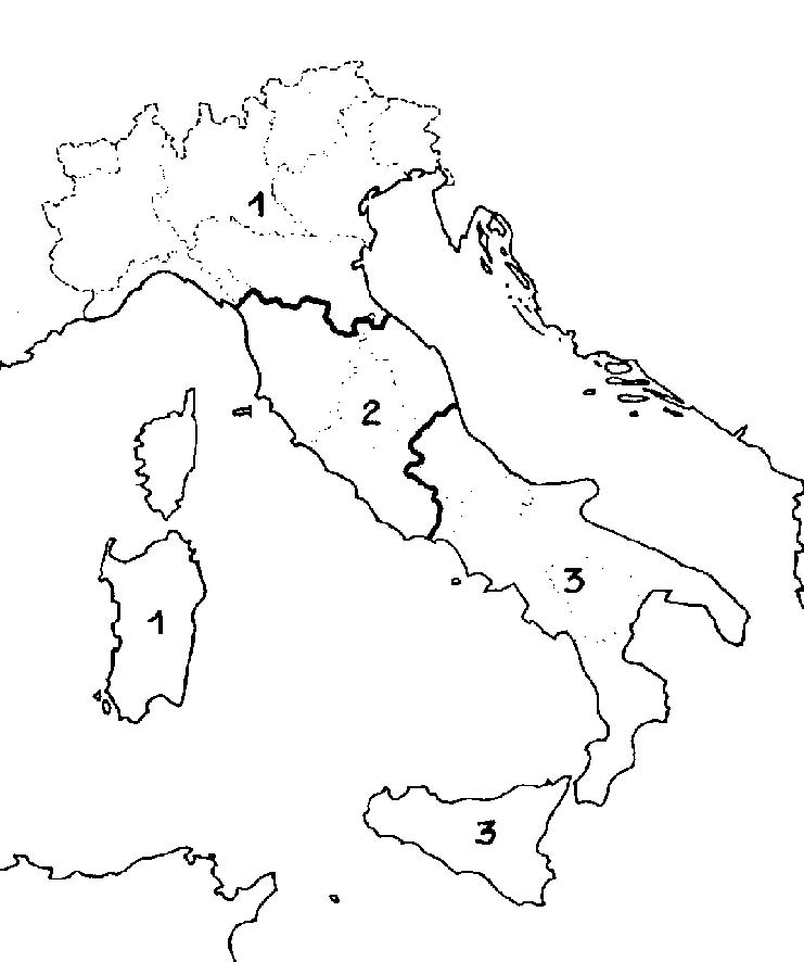 1) Alta Italia (Savoia); 2) Italia Centrale (Lorena); 3) Bassa Italia (Borboni)