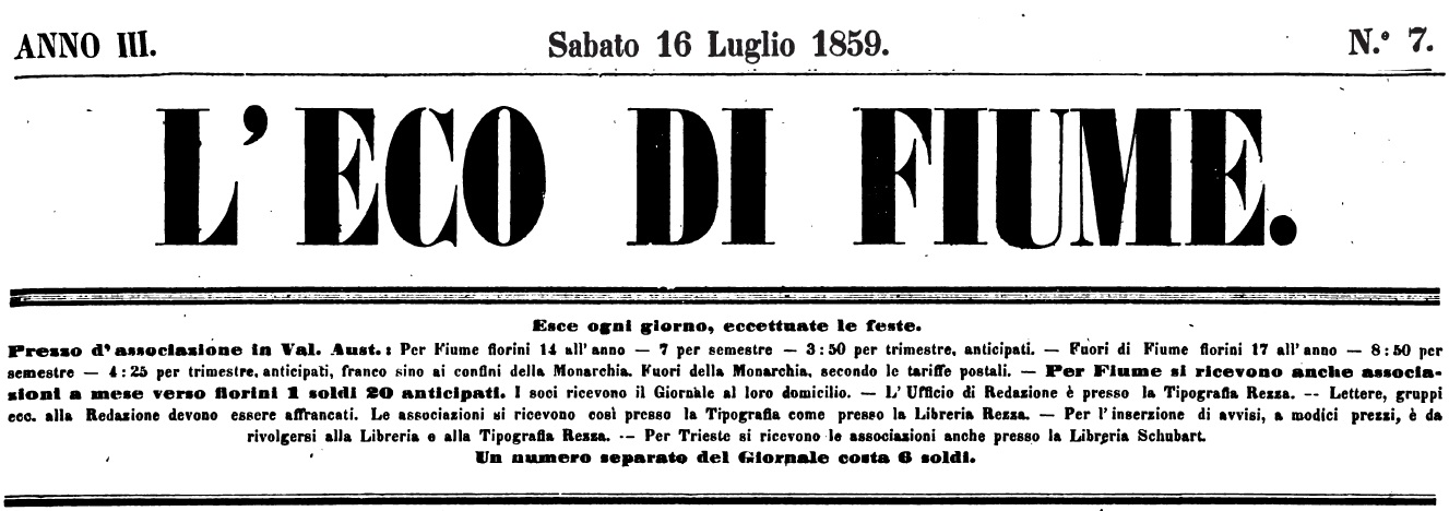L’ECO DI FIUME - ANNO III - 1859